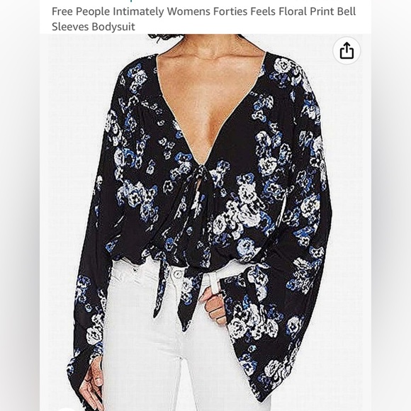 FREE PEOPLE / Size XS/ “Forties Feels” Black Floral Printed Boho Bodysuit - Picture 13 of 15